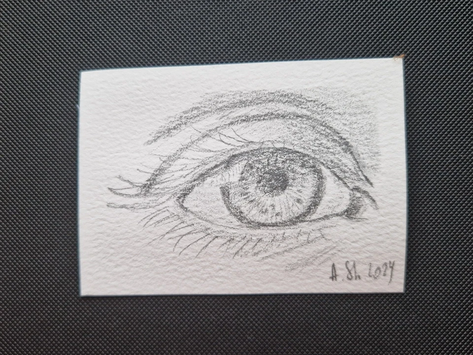 ACEO Original pencil drawing eye portrait face mini art OOAK - Image 2 of 2
