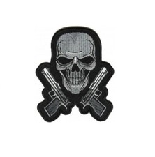 SKULL with GUNS 3.5" x 4.25" iron on patch 4960 Biker G24 