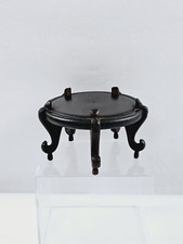3 1/2" Round Asian Oriental Brown Wood Plant Jar Vase Stand Display Base