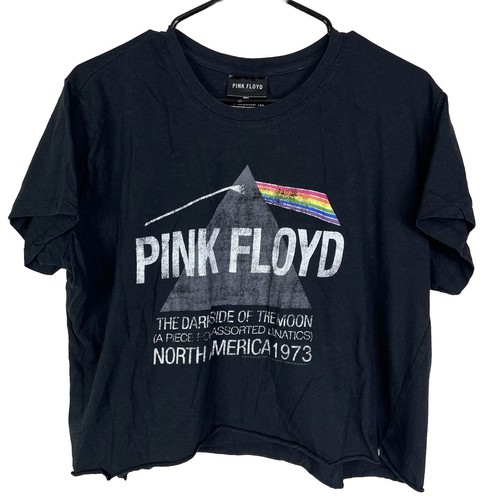 VTG Retro Official Pink Floyd Womens Black Crop Top Rock Merch TShirt