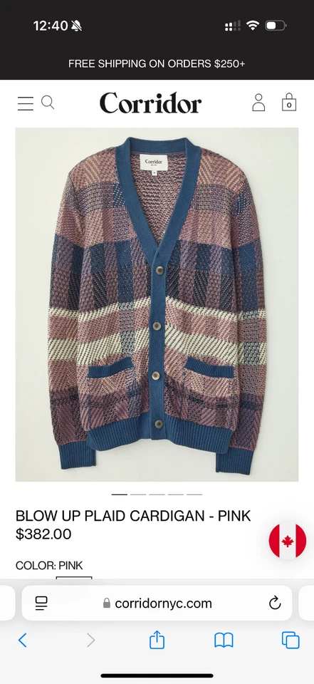 Men’s Corridor Plaid Blow Up Cardigan in Blue/Pink/White Size Medium - Image 4 of 4