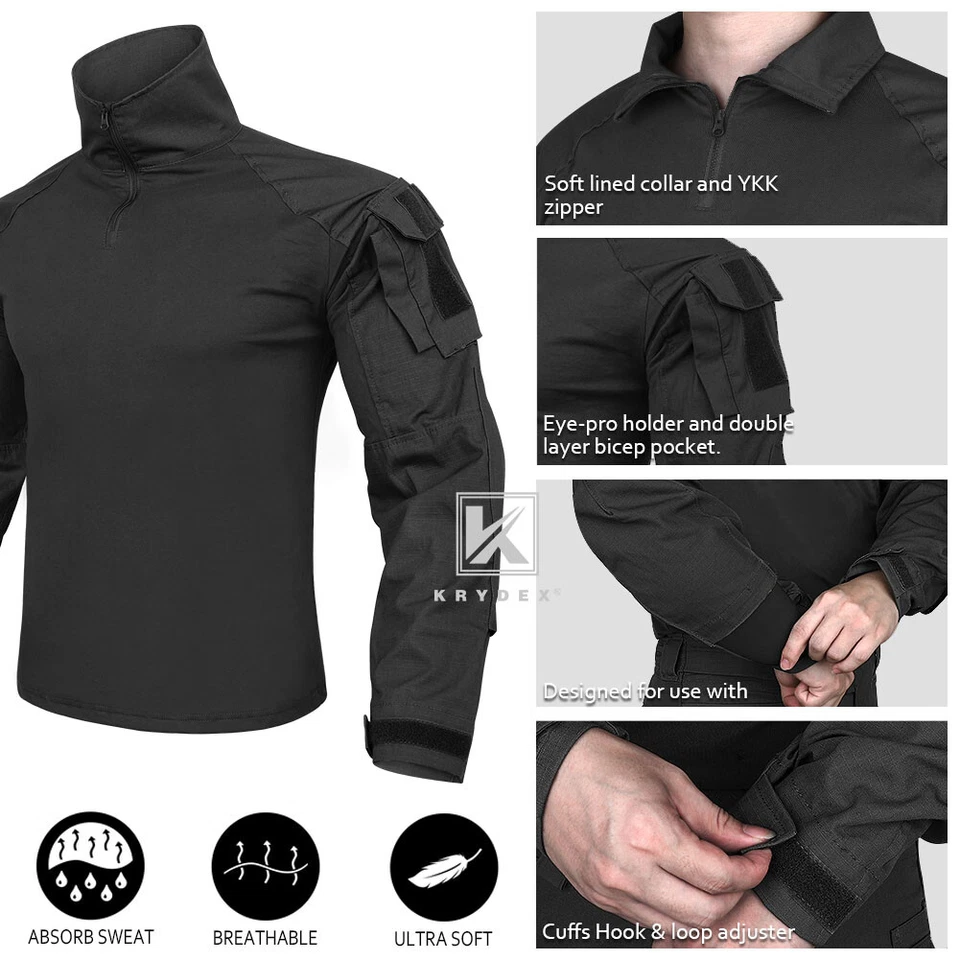 Conjunto de uniforme de combate KRYDEX Gen3 camisa táctica y pantalones y rodilleras negro Foto 3 de 4
