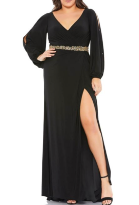 Mac Duggal Size: 16 SPLIT SLEEVE SURPLICE GOWN 67747 Black V
