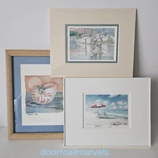 3 Seascape Prints Signed Paul Brent '88 & James Konzen '99 Framed Beach Nautical