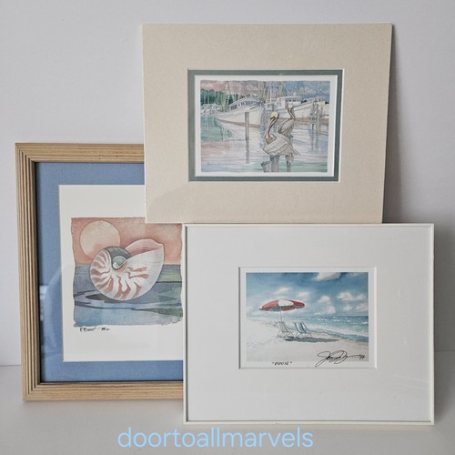 3 Seascape Prints Signed Paul Brent '88 & James Konzen '99 Framed Beach Nautical