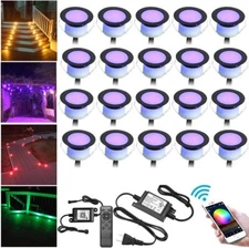 20pcs RGB & Warm White Low Voltage Φ1.77" Recessed Lighting LED Deck Lights Kit