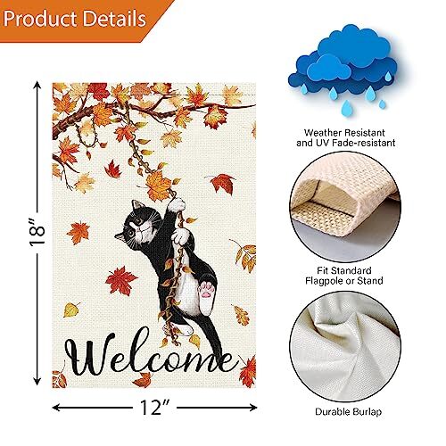 Welcome Fall Cat Garden Flag 12x18 Double Sided, Small Burlap Fall-12 ...