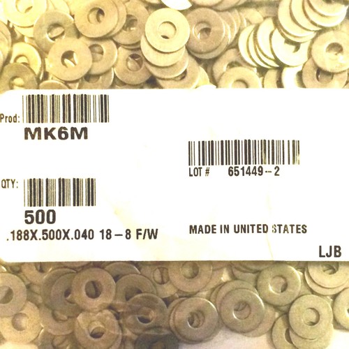 MK6M, lavadora plana de metal, .188x.500x.040x500, 18-8 FW, 651449-2, hecha en EE. UU. - Imagen 4 de 4