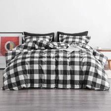 Satin Fade Wrinkle Resistant Grid Duvet Cover with Pillow Sham Set Easy Care