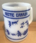 Vintage Arctic Canada Federal Milk Glass Inuit Eskimo Caribou DogSled Geese Hunt