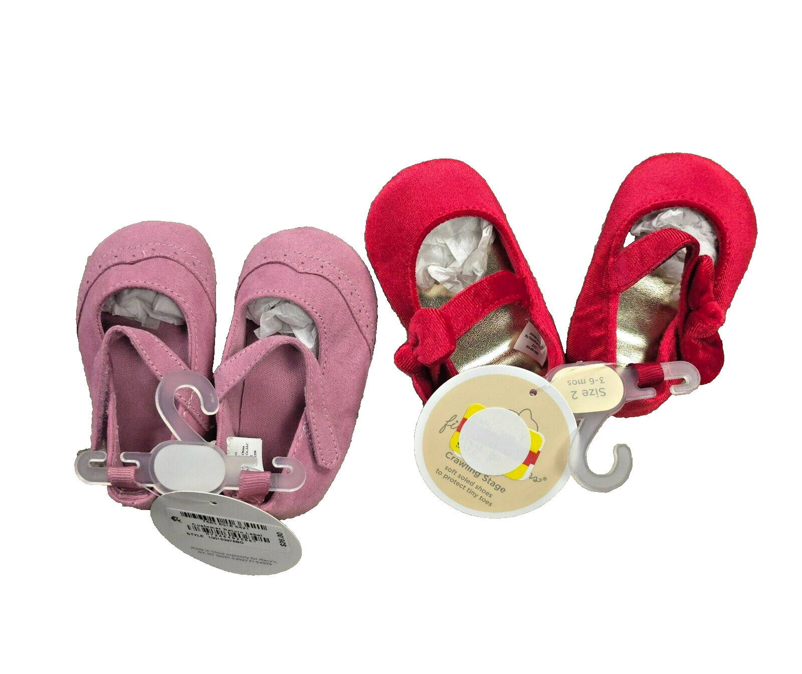 2 LOT FIRST IMPRESSIONS Baby Girls Sz 2 3-6M Red Velvet & Pink Suede Crawl Shoes