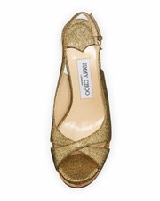 Jimmy Choo Amely Gold Crackled Leather Cork Wedge Sandals sz 40 1/2 Us 39.5 550