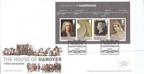 Age of Hanoverians minisheet GB RM FDC London special 2011 (107924)