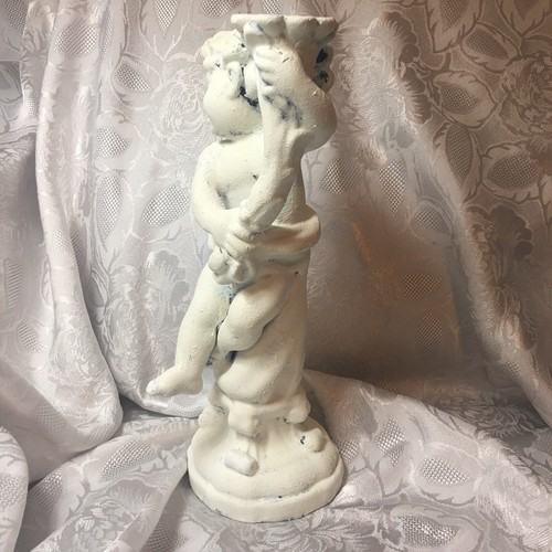 HANDMADE OOAK CHERUB CANDLESTICK SHABBY CHIC COTTAGE CORE PARIS CHIC BAPTISM - Picture 2 of 5