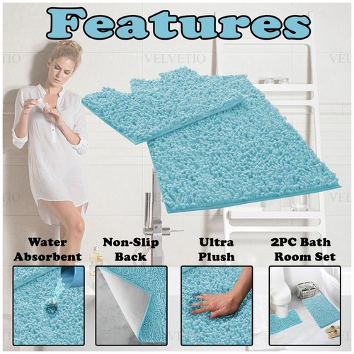 MEMORY LOOP BATH MAT SET PEDESTAL NON SLIP SUPER SOFT TOILET BATHROOM RUG 2PC - Picture 98 of 341