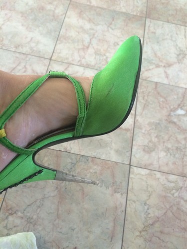 Fabulous Size 5 Green Satin High Heel Shoes Metal Heel - Picture 3 of 8