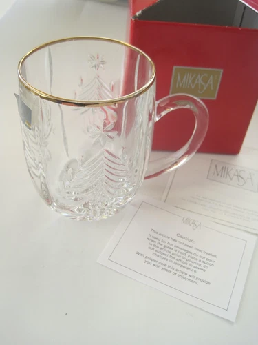 Mikasa Crystal Mug Christmas Trees Germany NWB & Flyer