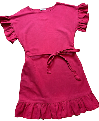 Mango MNG Orange Red Ruffled Kimono Sleeve Tie Belted Short Linen Sheath Dress 4 | eBay Mango MNG Orange Red Ruffled Kimono Sleeve Tie Belted Short Linen Sheath Dress 4 | eBay
