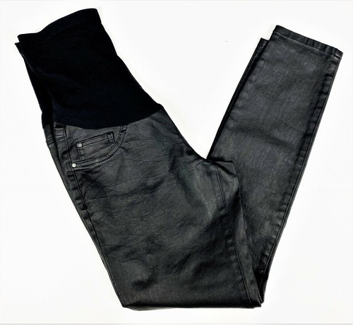 Indigo Blue Secret Fit Belly Coated Black Denim Skinny Maternity Jeans Women's - Picture 8 of 8