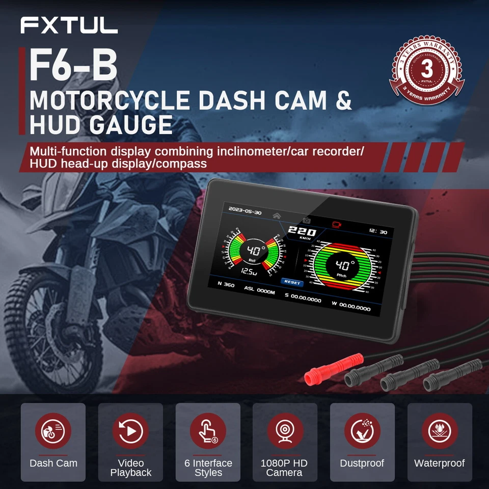 Motorcycle Dash Cam 1080P Front Rear Camera Loop Recording Parking Mode TPMS - Image 2 of 4