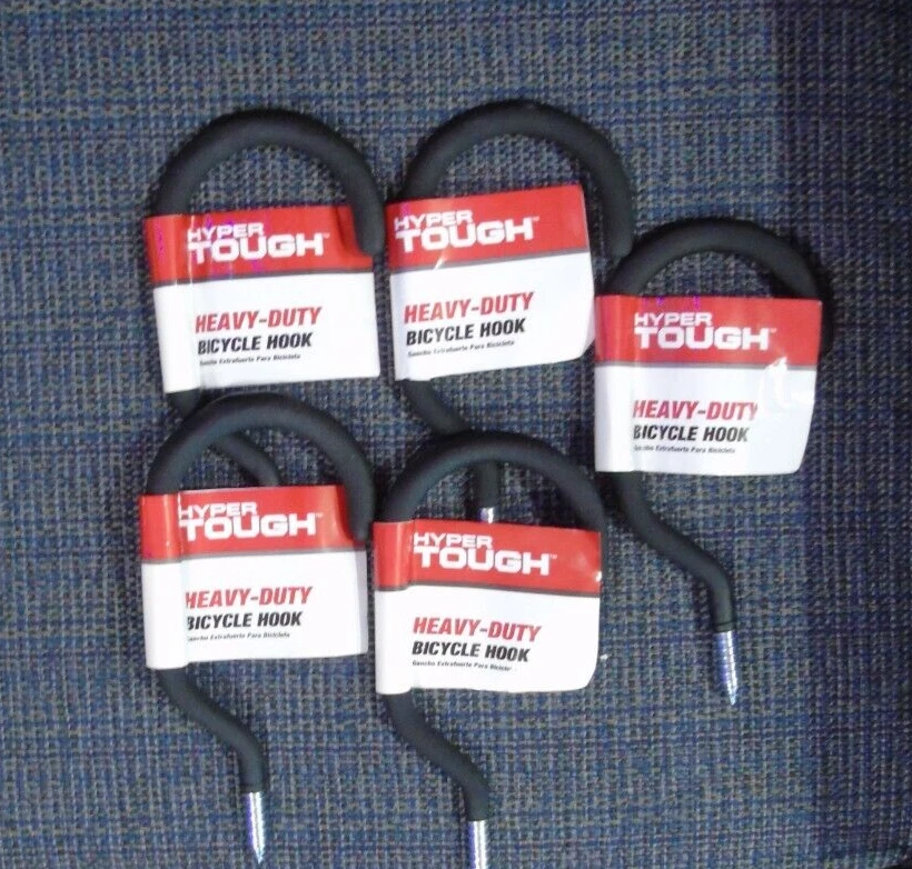 Five 5 Hyper Tough Heavy Duty Bicycle Bike Garage Hooks Coated