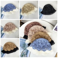 Chapeau Bob Femme Tricot Crochet Seau Chiné Volant Brim Creux Fait Main