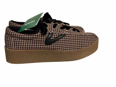 Tretorn NYLITE PLUS BOLD Burgundy Plaid Lave Up Platform Sneakers Women 8.5M NEW