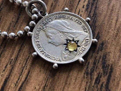 Victorian Antique Jewelry Silver Coin Pendant With 925 Silver Chain 1901 