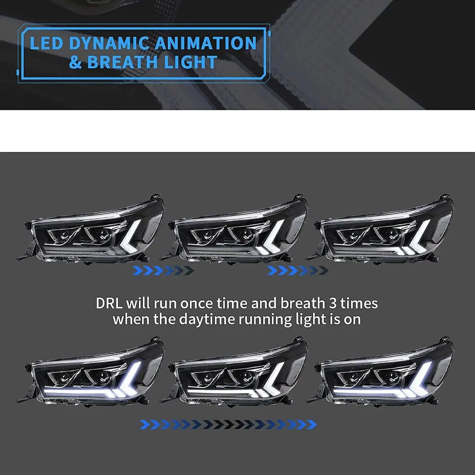 LED Headlights + SMOKED Tail Lights For 2015-2019 Toyota Hilux / Vigo w/ Dynamic - Image 4 of 4