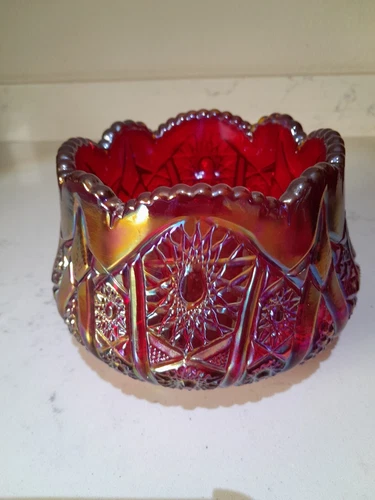 Vintage MCM Iridescent Sunset Indiana Red Carnival Glass Bowl Heritage Pattern