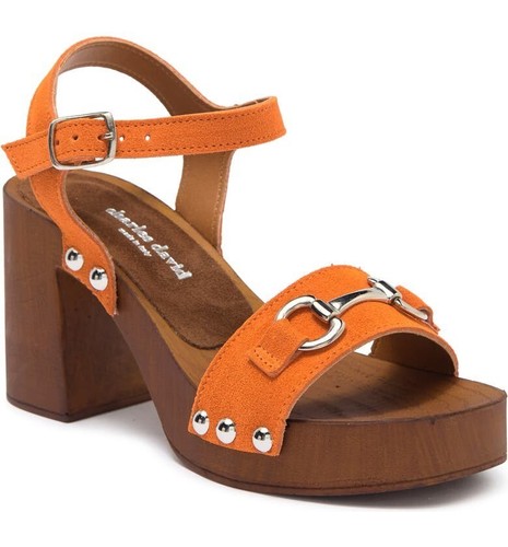 Charles David Exposed Sandals Suede Block Heel Platform Orange Size 39 US 8 NEW