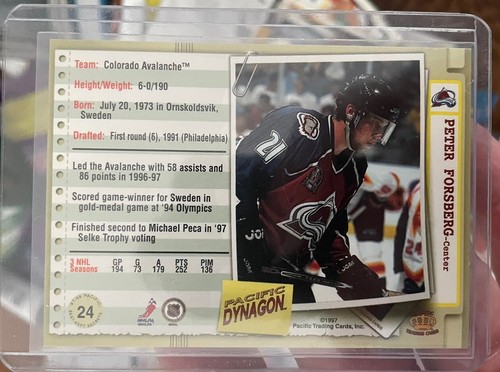 1997-98 Pacific Dynagon Best Kept Secrets #24 Peter Forsberg Colorado Avalanche - Picture 2 of 2