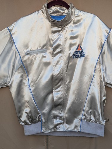 VTG Disney Star Tours Jacket Mens Sz M RARE Silver Star Wars 80s USA Staff Satin - Picture 2 of 22