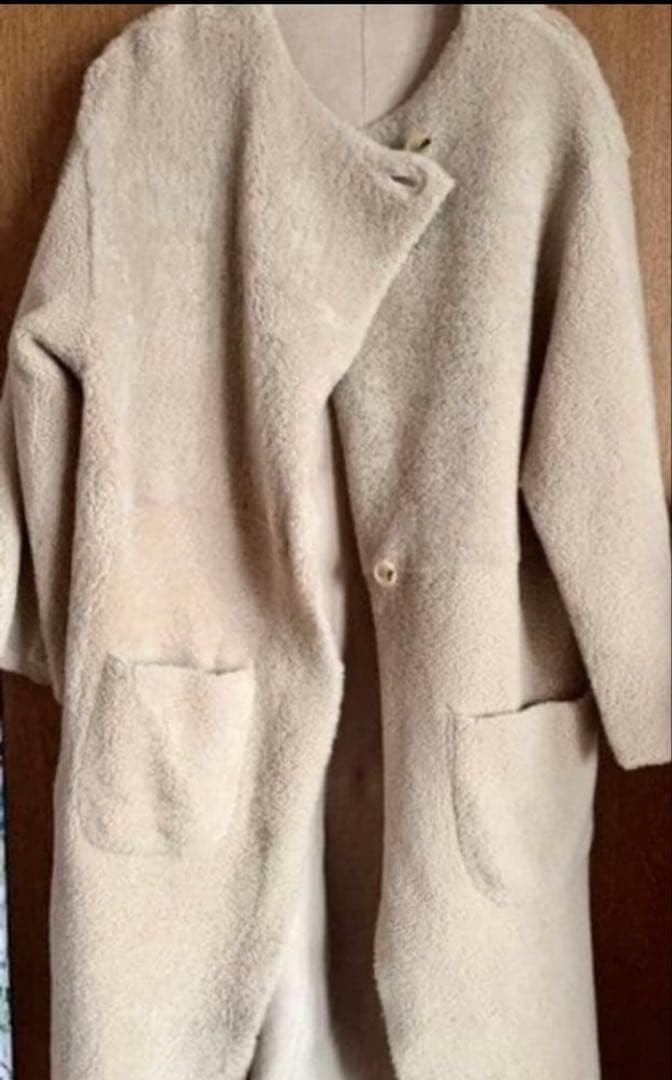 Shearling Reversible Coat Light Gray Sheepskin Mo… - image 4