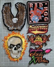 Lot Of 6 Biker Patches, Flaming Skull, Red HOG, Eagle, Harley themed, Devil