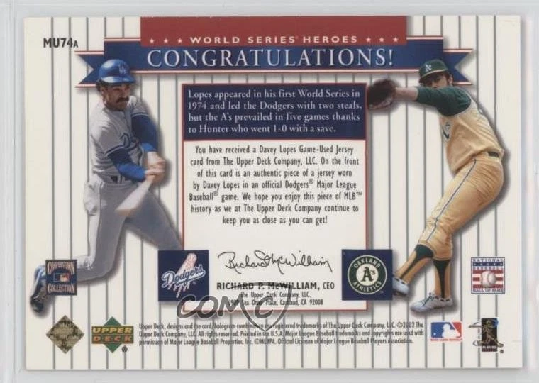 2002 World Series Heroes Classic Match-Ups Davey Lopes Catfish Hunter #MU74a HOF - Image 2 of 2