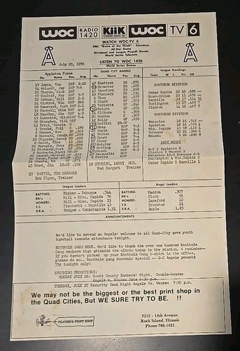 1976 Quad City Angels Minor League Baseball Program & Roster Signed Davenport IA - Picture 17 of 19