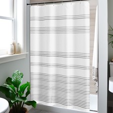 Small Stall Shower Curtain 48x72 inches Grey and White Modern Farmhouse Strip...