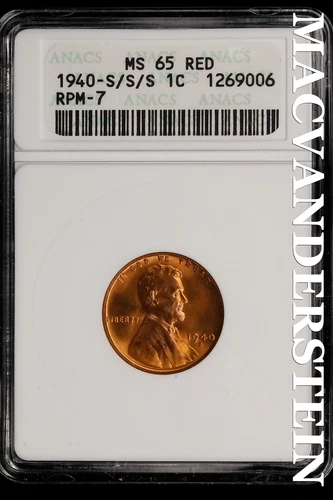 1940-S/S/S Lincoln Wheat Cent-ANACS MS 65 RED RPM-7 No Reserve #SLL557