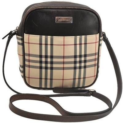 Authentic BURBERRY Nova Check Shoulder Crossbody Bag Canvas Leather Beige AC061
