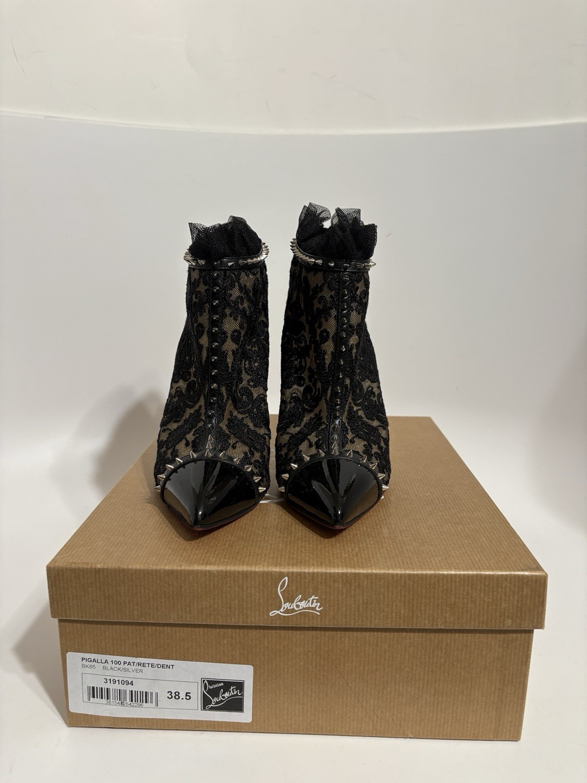 Vtg Christian Louboutin Black Leather Pigalla 100 Lace Boot Heels 38.5