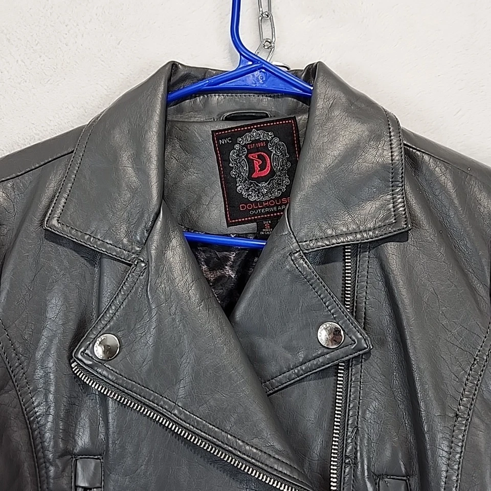 Dollhouse Gray Faux Leather Motorcycle Biker Jacket Women's Small Grunge Rocker - Image 4 of 4