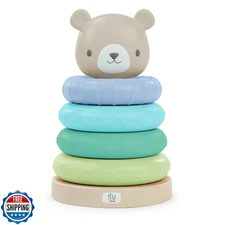 Ingenuity: ity by Ingenuity Cutie Stacks, 4 BPA-Free Rings, Faux Wood Stand, 