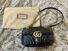 Gucci GG Marmont Small Black Leather Quilted Shoulder Bag Gold Chain Dust Bag