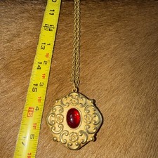 VINTAGE REVLON INTIMATE HEIRLOOM JEWELED SOLID PERFUME COMPACT PENDANT