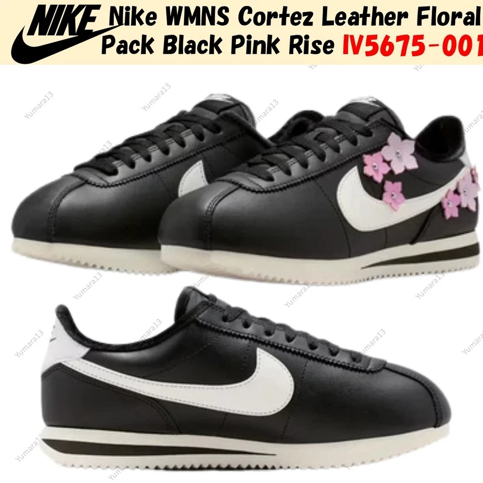 Nike WMNS Cortez Leather Floral Pack Noir Rose Rise IV5675-001 Taille Femme - Photo 1/4