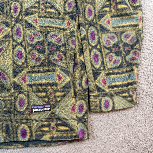 Pullover polar verde medio vintage Patagonia Totem Azteca Synchilla para hombre años 90 - Imagen 2 de 10