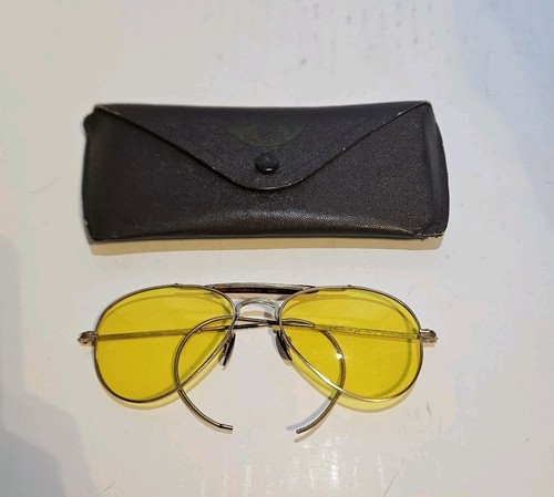 Vintage Shooting Glasses Aviator Style Wire Rims Yellow Lenses