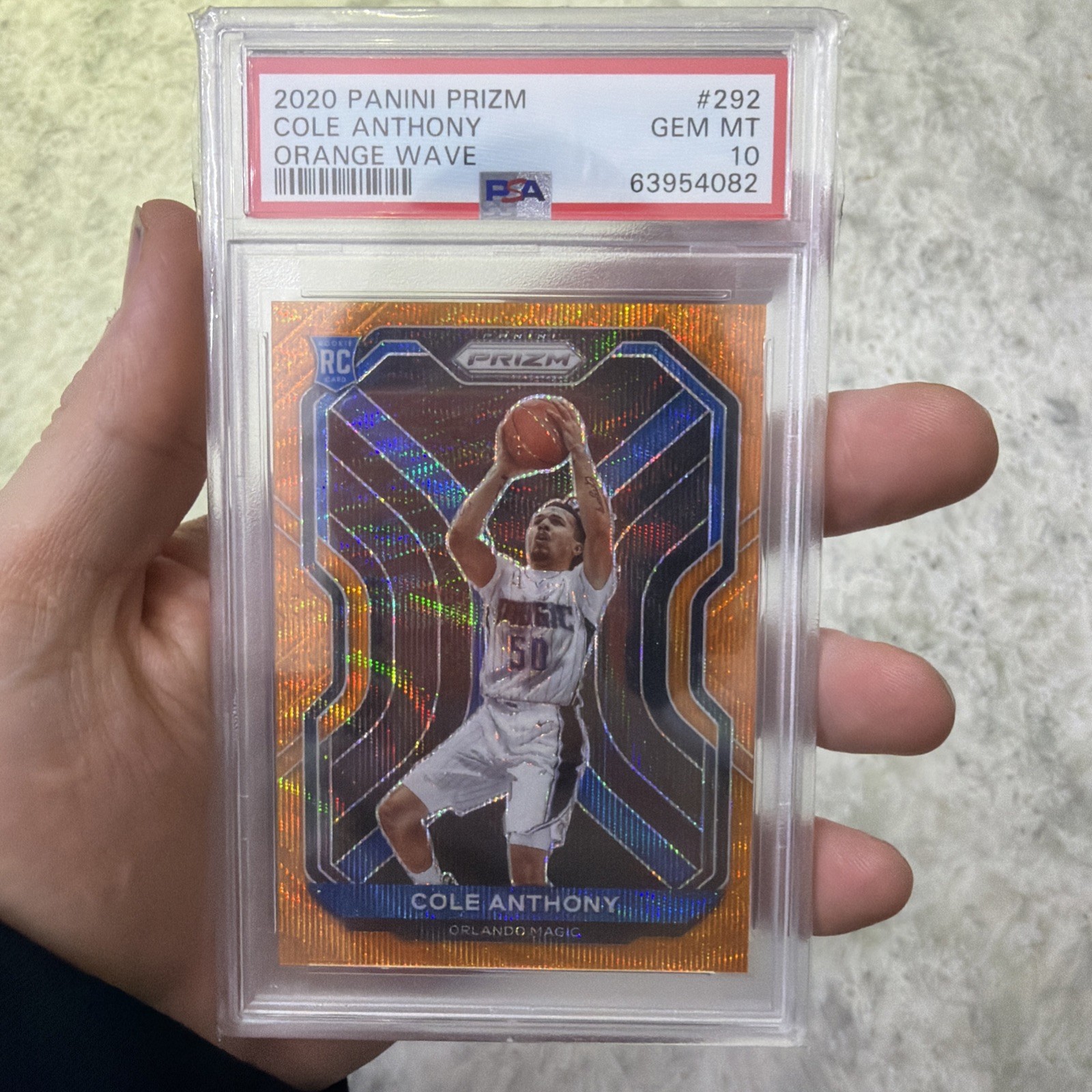 2020-21 Panini Prizm Cole Anthony Rookie Orange Wave Prizm /60 PSA 10
