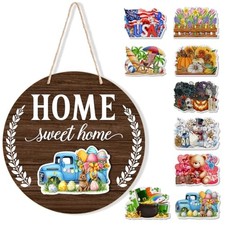 Interchangeable Welcome Sign Easter Bunny Front Porch Decor, Rustic Dark Brown